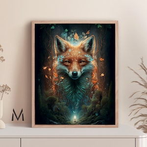 Fox in the forest wall art red fox painting magical forest art nature wall art  - Print art