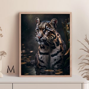 Clouded leopard wall art wildlife paintings clouded leopard prints Jungle landscape art big cat art  - Print art