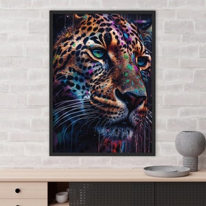 Colourful abstract jaguar art paint splatter jaguar artwork abstract wildlife art colourful jungle art big cat painting- Print art