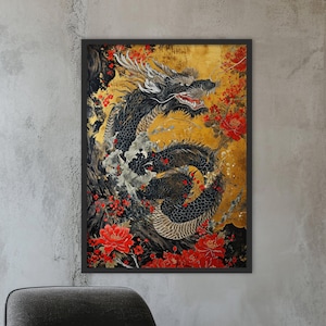 Dragon Wall Decor Black Dragon Painting Mythical Creature Art Asian Inspired Dragon Painting Bold Dragon Wall Art