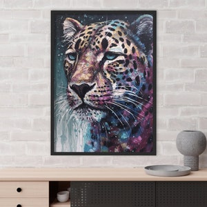 Colourful abstract jaguar art paint splatter jaguar artwork abstract wildlife art colourful jungle art big cat painting- Print art