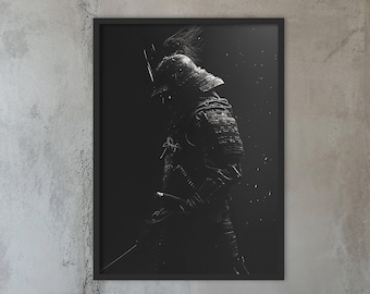 Black samurai painting samurai black aesthetic painting black samurai warrior japanese warrior wall art traditional japanese warrior