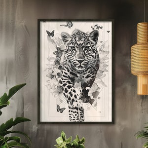 Black and white jaguar painting Contemporary jaguar in a monochrome jungle art Chic panther jungle wall art