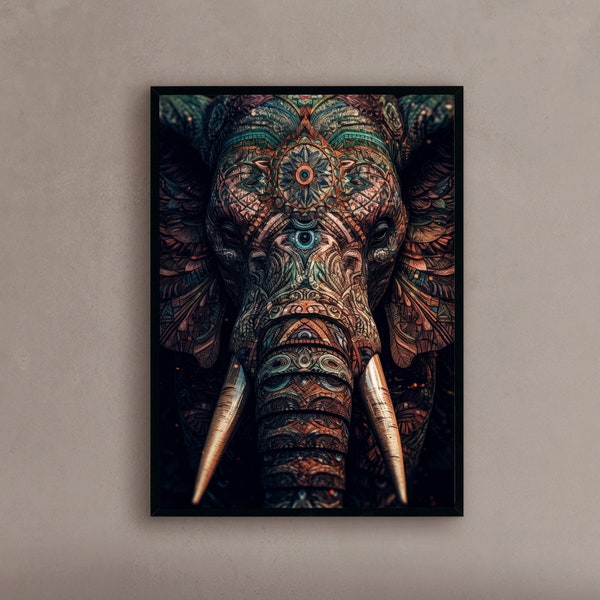 Tribal Elephant art with abstract psytrance patterns Psychedelic elephant art Indian elephant print elephant intricate details