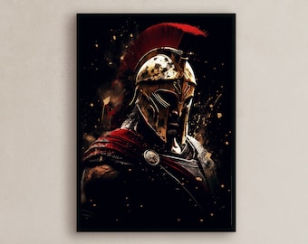Guerriero spartano scuro astratto arte storica tela spartana sparta arte murale contemporanea tela guerriero spartano partan arredamento per la casa