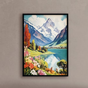 Aquarell Schweizer Alpen Alpen Wiese Aquarell Kunstwerk Gebirgskette Aquarell Gemälde Schweizer Alpen Wohnkultur Wandkunst