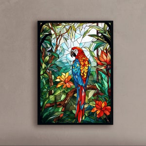 stained glass parrot wall art parrot art abstract art minimalist print parrot oil painting- Print art