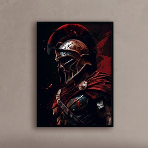 Spartan warrior painting in armour Ancient Greece art  Spartan warrior art Greek warrior portrait in historical wall art Warrior in red
