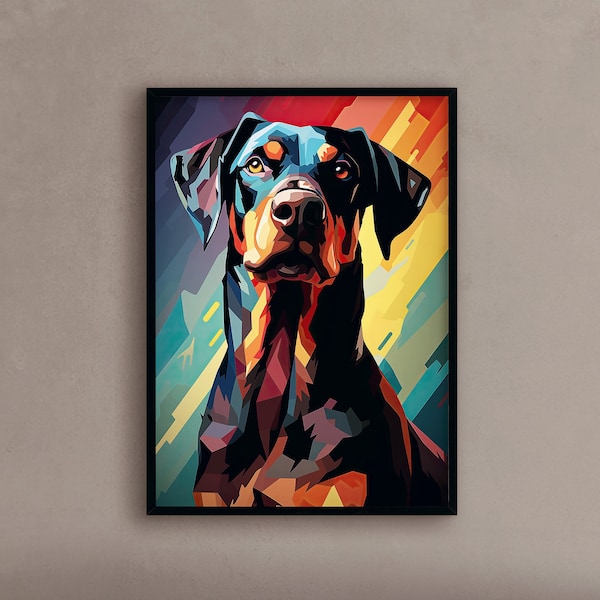 Abstrakte Dobermann Malerei Bunter Hund Kunst Moderne Dobermann Malerei - Druck oder Leinwand