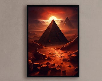 Pyramids painting Desert art Ancient civilisation artwork Pyramid wall art Pyramid sunset painting - Print art