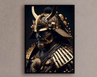 Golden samurai wall art golden samurai painting samurai wall art for home decor samurai wall art for living room samurai -Print art