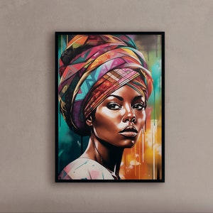 Colourful beautiful African Queen Abstract Painting Vibrant African Artwork, Modern Wall Decor - Print art