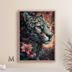 Jaguar with flowers painting Big cat painting Panther art Animal kingdom painting panther wall art- Print art