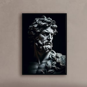 Statue of zeus painting Greek god wall art Greek mythology painting zeus statue art- Print art