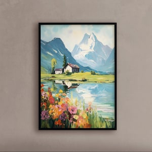 Aquarell Schweizer Alpen Alpen Wiese Aquarell Kunstwerk Gebirgskette Aquarell Gemälde Schweizer Alpen Wohnkultur Wandkunst