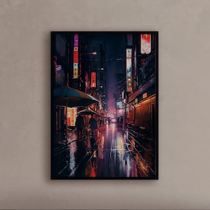 Tokyo night painting Oil painting of Tokyo at night Cityscape art of Tokyo Japanese cityscape painting - Print art
