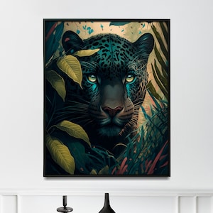 Black panther in the jungle painting jungle wall art for home black panther poster - Print art