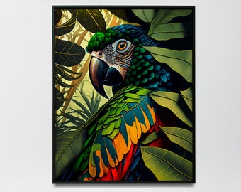 parrot in the jungle painting jungle parrot wall art home parrot poster Vibrant wildlife art Jungle-themed wildlife art exotic animal