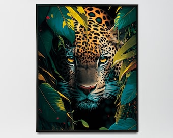 Jaguar in the jungle painting minimalism wall art Jaguar wall art for home Jaguar rainforest poster print Big cat decor