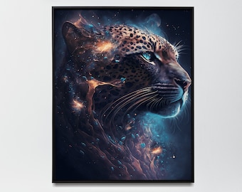 Cosmic Jaguar print spirit animal poster jaguar wall art cosmic space wall art for home decor -Print art