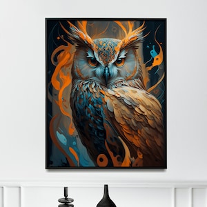 Abstract Owl painting oil painting owl abstract animal print owl poster print owl decor wall art for living room -Print art