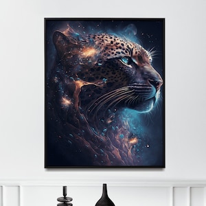 Cosmic Jaguar print spirit animal poster jaguar wall art cosmic space wall art for home decor -Print or Canvas