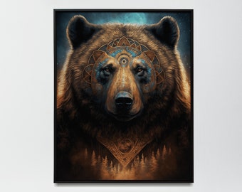 Spiritual bear wall art spiritual animal wall decor bear art for living room spiritual bear art for home decor -Print art