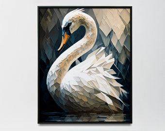 Geometric swan wall art Abstract swan painting swan wall art poster -Print art