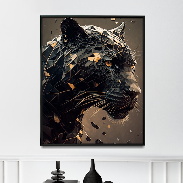 Geometric black panther wall art Abstract jaguar painting jaguar wall art poster -Print or Canvas