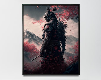 Arte murale samurai, pittura samurai ninja, arte murale samurai per l&#39;arredamento della casa, arte murale samurai per il soggiorno, poster samurai -Stampa artistica