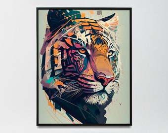 Geometric tiger wall art Abstract tiger painting colourful tiger wall art poster -Print art