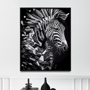 Geometric zebra wall art Abstract zebra painting black and white zebra wall art poster -Print art