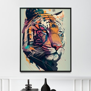 Geometric tiger wall art Abstract tiger painting colourful tiger wall art poster -Print art
