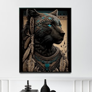 Art mural panthère noire panthère tribale peinture art mural tribal pour décoration intérieure affiche panthère noire - Impression d'art