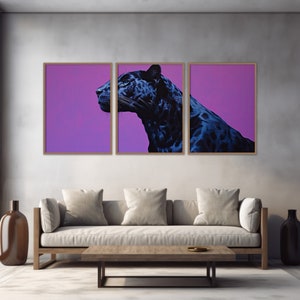Set of 3 black panther art prints Modern home decor with panther trio Elegant panther trio wall decor Black panther trio in a modern setting