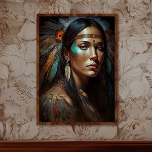 Arte murale di una donna nativa americana Decorazione nativa americana Stampa artistica di una donna nativa americana Solo arte murale del soggiorno di Pocahontas - Stampa artistica