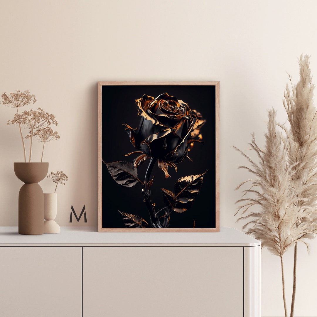 Black and Gold Wall Art Luxury Painting Rose Gold Canvas Etsy