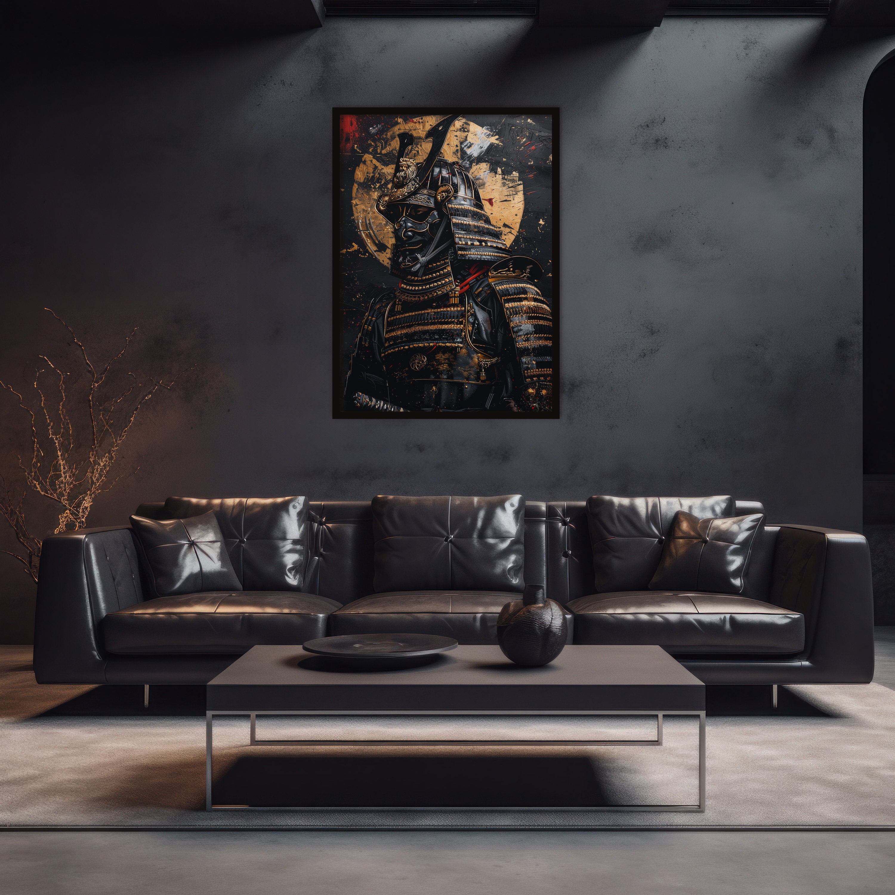 Black and Golden Samurai Wall Art Japanese Warrior Print Elegant ...
