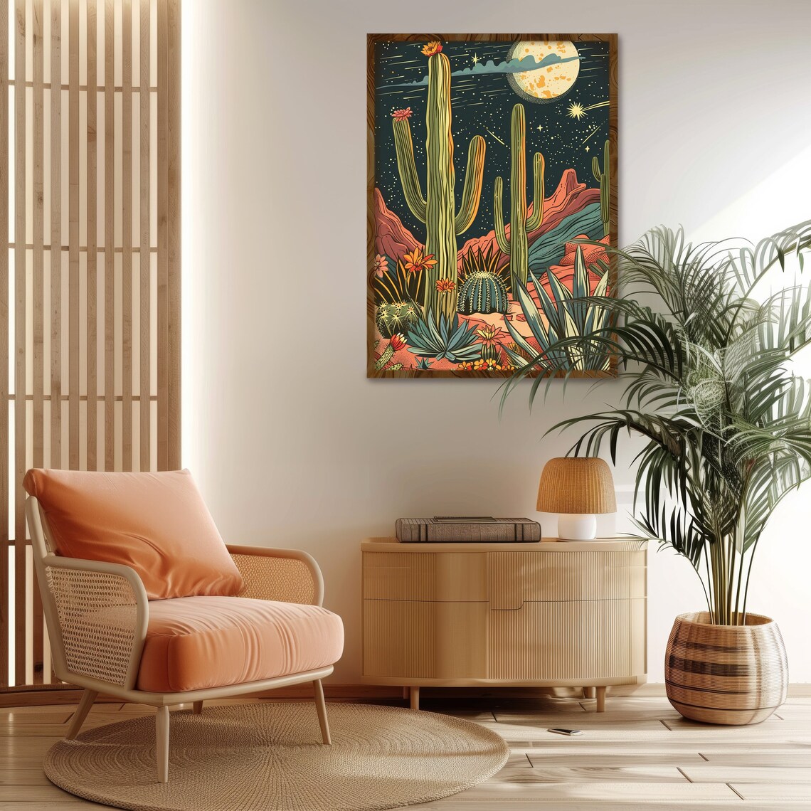 Vintage Mexican Cactus in a Desert Print Mexican Floral Wall Art Retro ...