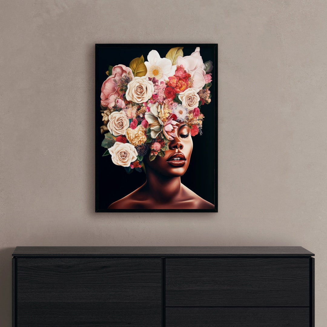 Woman With Flowers in Her Hair Wall Art Woman Portrait Art Flower ...