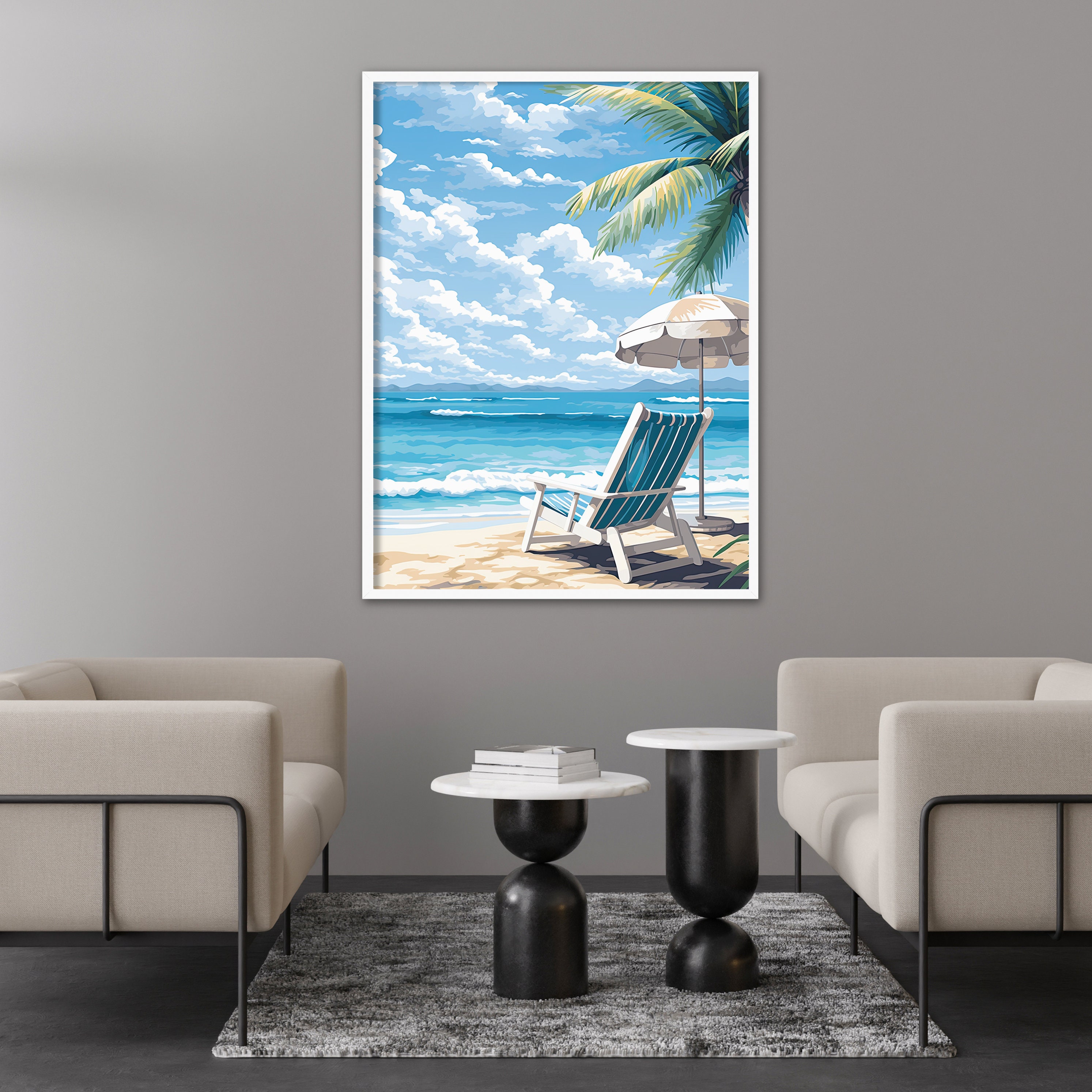 Tropical Beach Painting Beach Chair Artwork Seaside Scenery Etsy