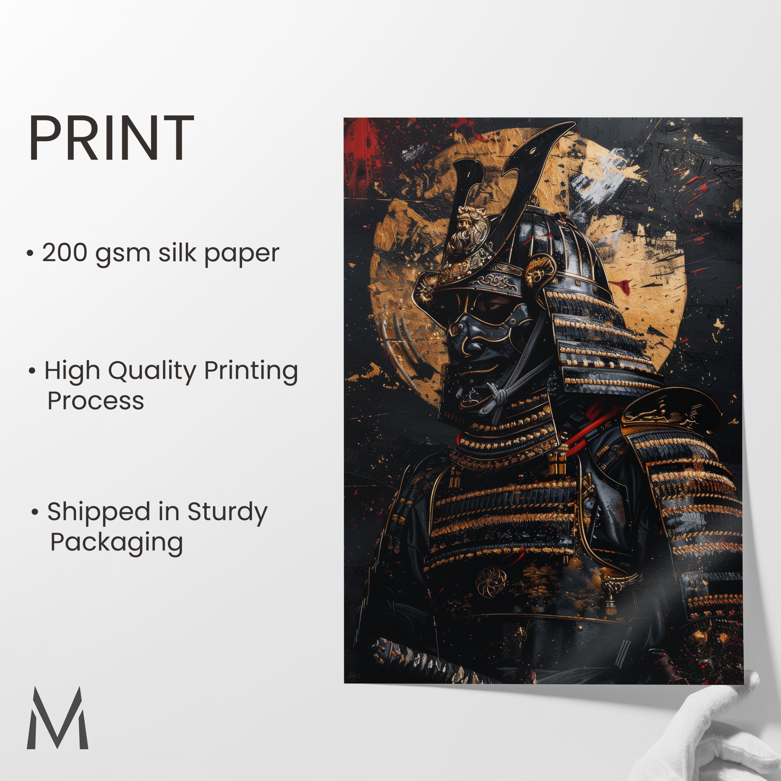 Black and Golden Samurai Wall Art Japanese Warrior Print Elegant ...