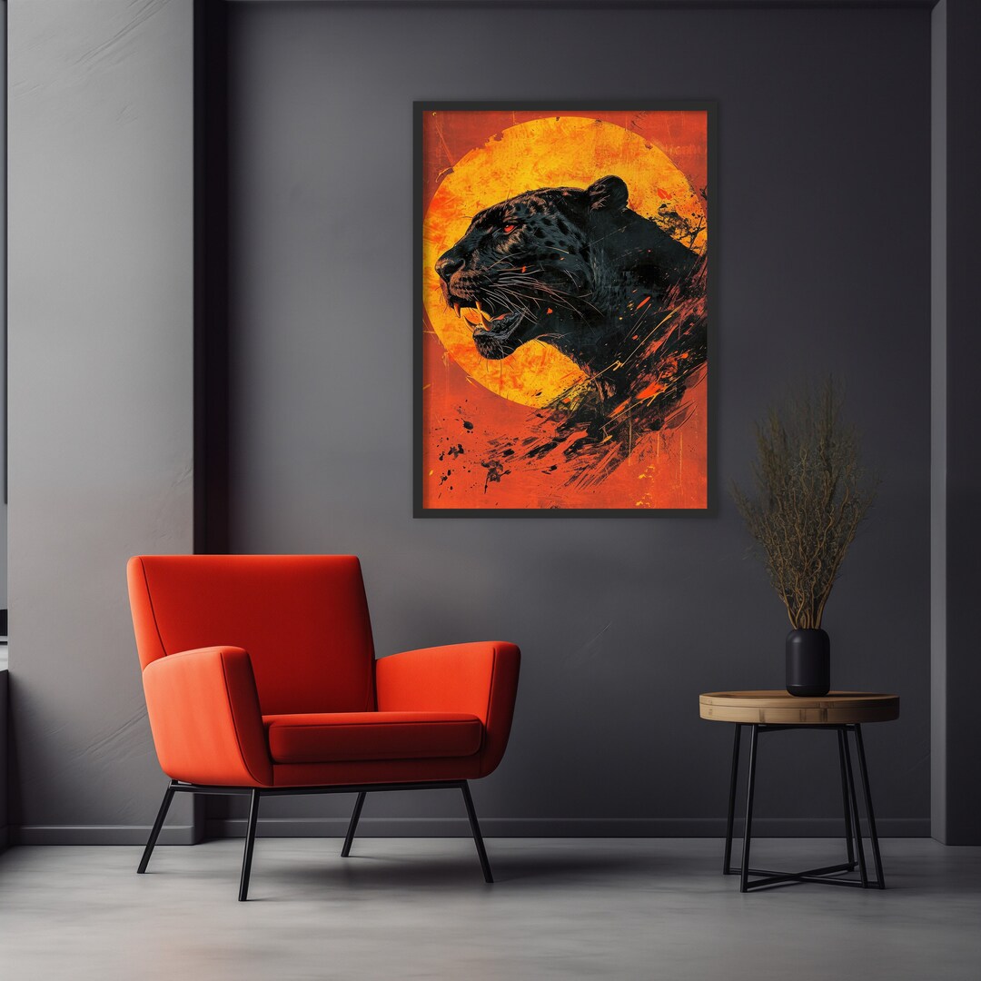 Energetic Black Panther Painting Abstract Panther Graphic Design ...