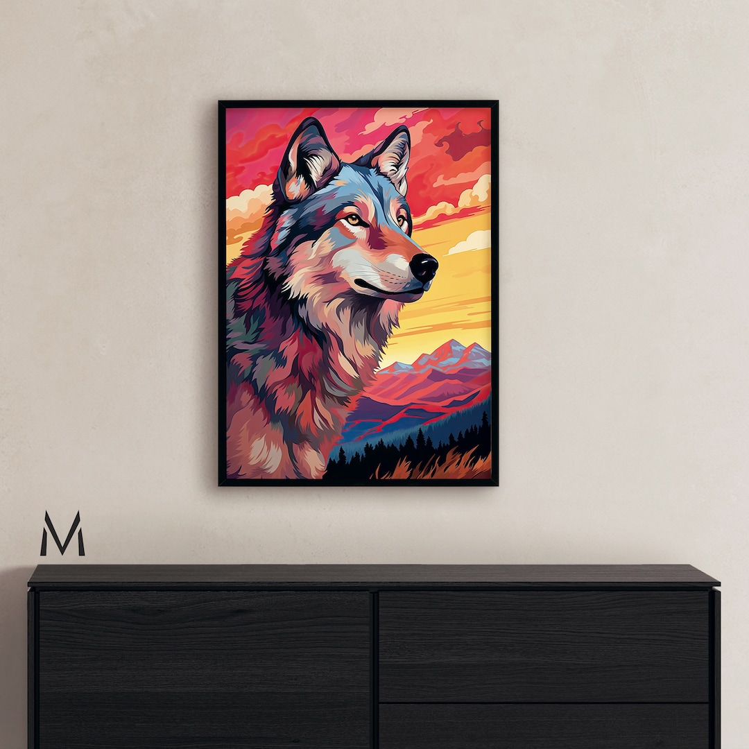 Abstract Wolf Painting Colorful Wolf Painting Living Room Contemporary Wolf Artwork Expressive