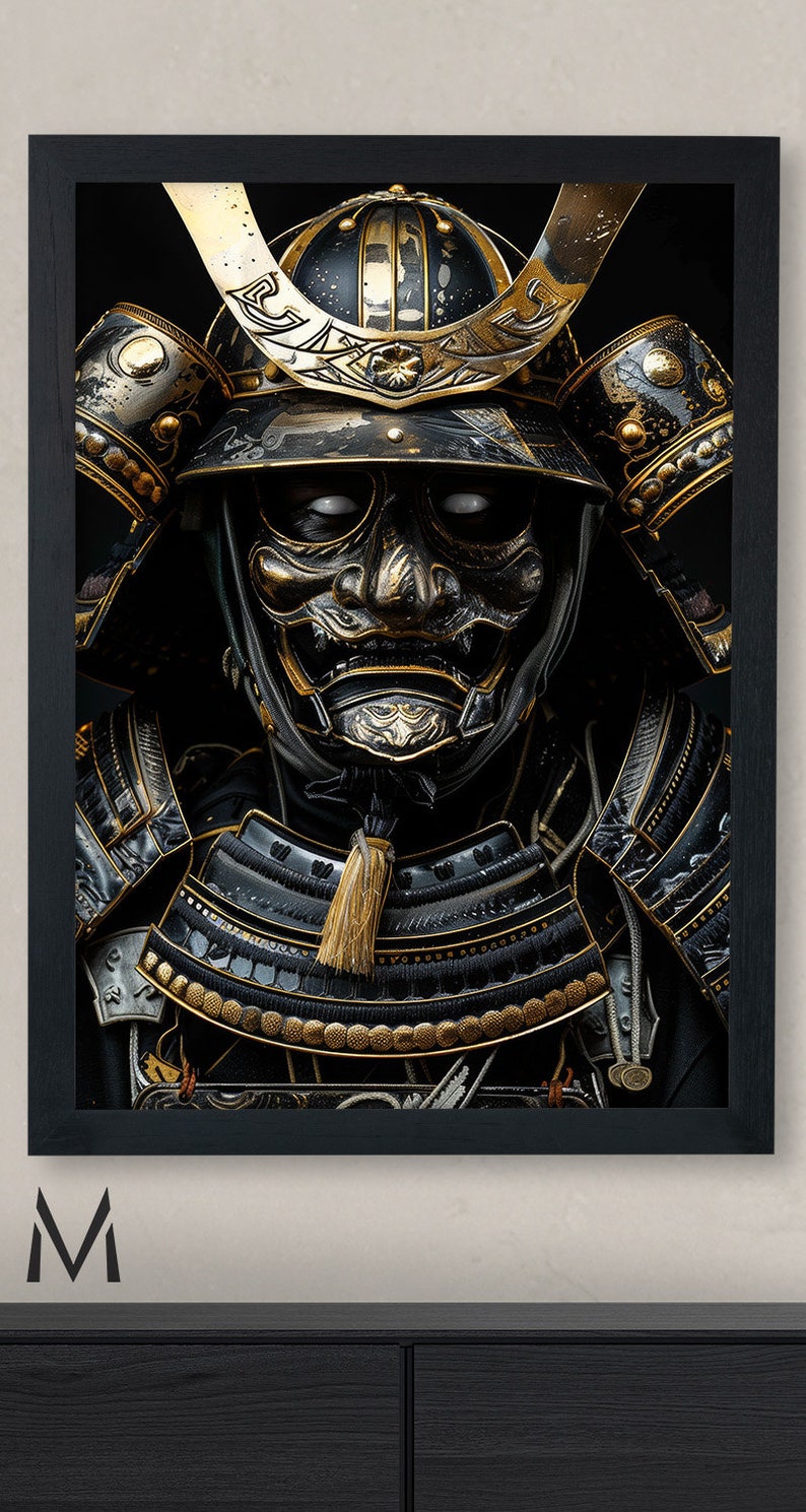 Black and Golden Samurai Wall Art Japanese Warrior Print Elegant ...