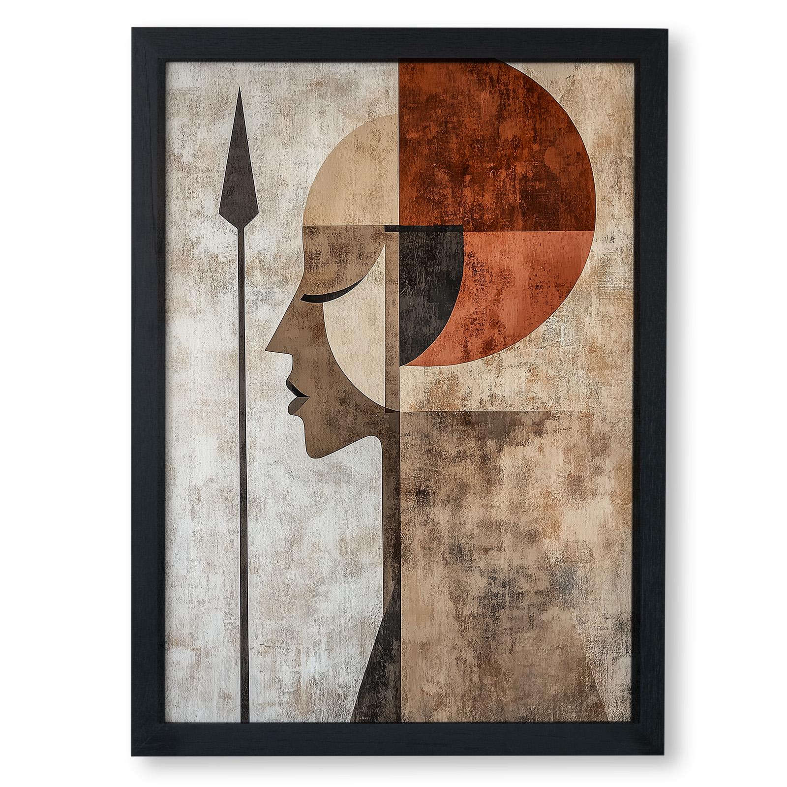 アースカラーの抽象的なマサイ族の戦士の絵画 ケニアの部族芸術 槍の