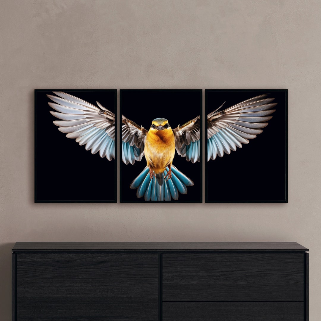 60 X 90 Cm Print Flying Bird Wall Art Set of 3 Bird Canvas Etsy