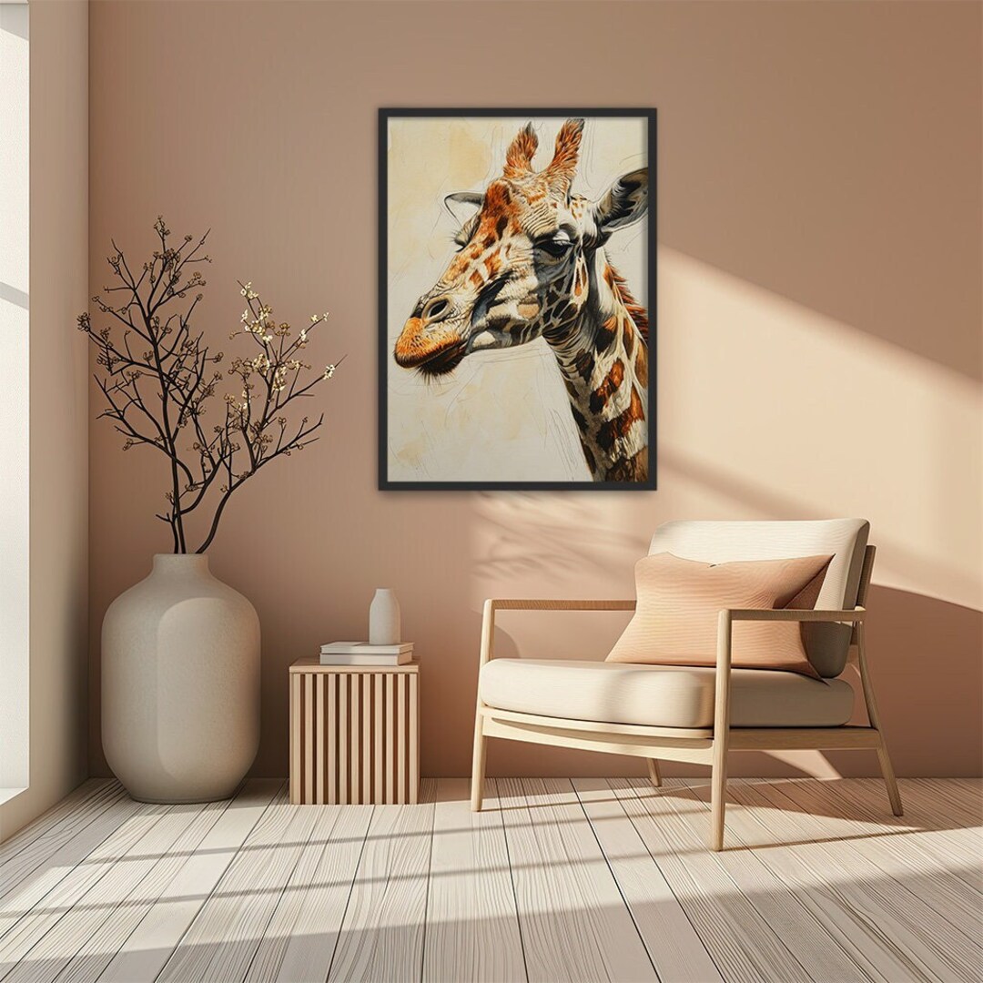 African Giraffe Painting Wildlife Canvas Giraffe Portrait Artwork ...
