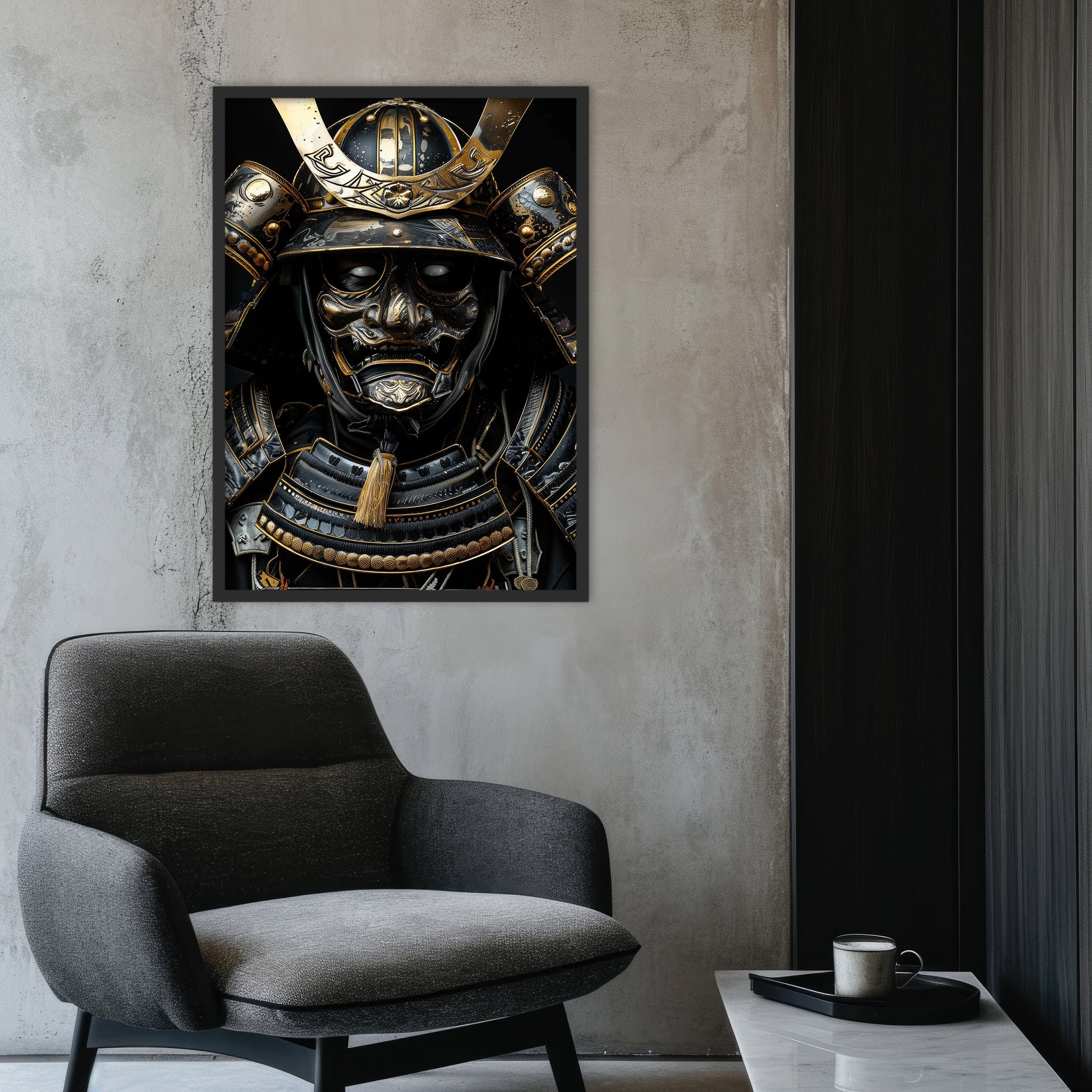 Black and Golden Samurai Wall Art Japanese Warrior Print Elegant ...