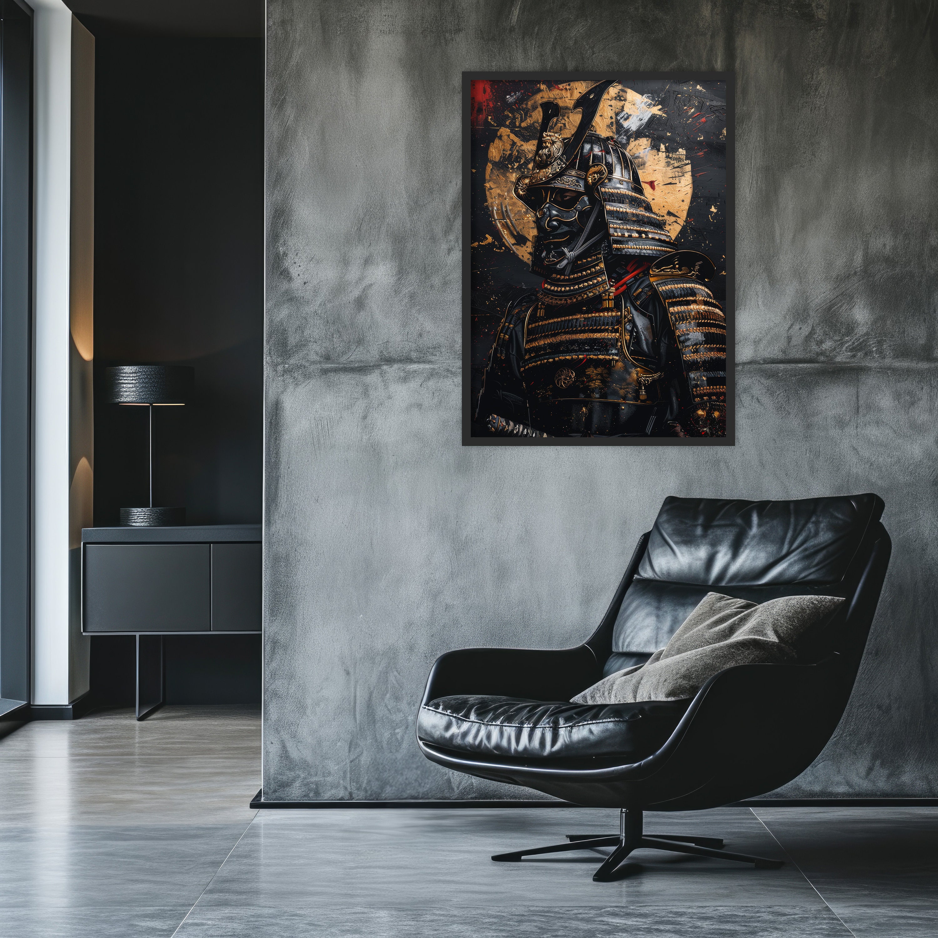 Black and Golden Samurai Wall Art Japanese Warrior Print Elegant ...